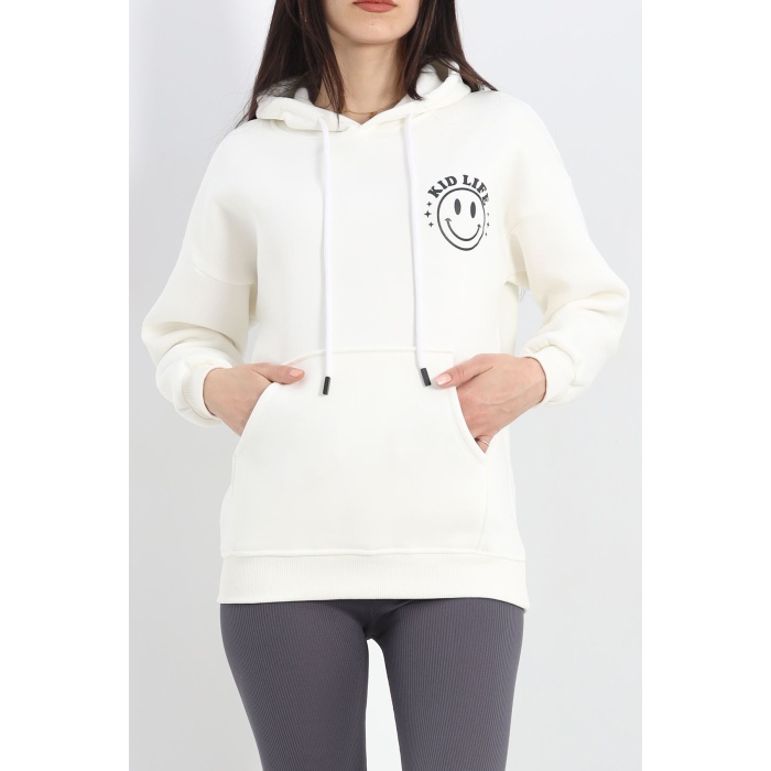 Baskılı Unisex Sweat Ekru