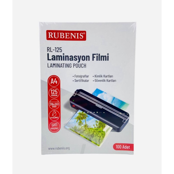 Rubenis A4 Boyut Laminasyon Kaplama Filmi 125 micron 100Lü Paket