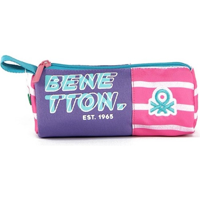 United Colors of Benetton Tek Bölmeli  Pembe Çizgili Kalem Çantası 03756