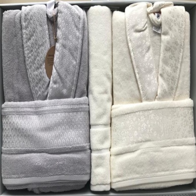 Özdilek Camellia Gri Krem Aile Bornoz Seti + Banyo Paspas 4542