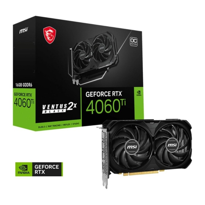 MSI GEFORCE RTX 4060 Ti VENTUS 2X BLACK 16G OC 16GB GDDR6 HDMI DP 128Bit