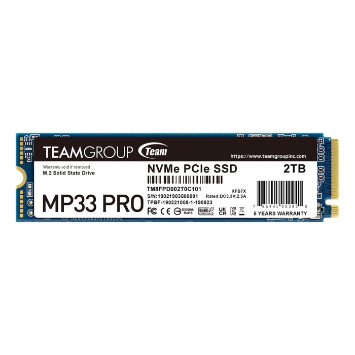 Team MP33 Pro 2TB 2400/2000MB/s NVMe PCIe Gen3x4 M.2 SSD Disk (TM8FPD002T0C101)