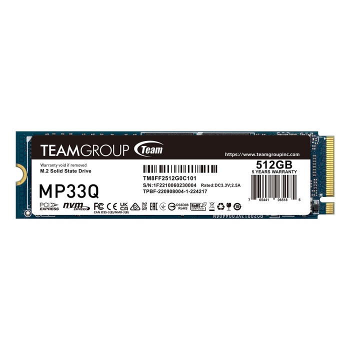 Team MP33Q 512GB 2750/1350MB/s NVMe PCIe M.2 SSD Disk (TM8FF2512G0C101)