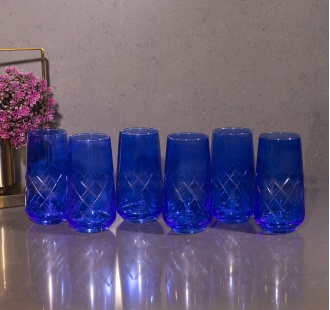 6 Parça Kristal Kesme Renkli Cam Bardak 480cc