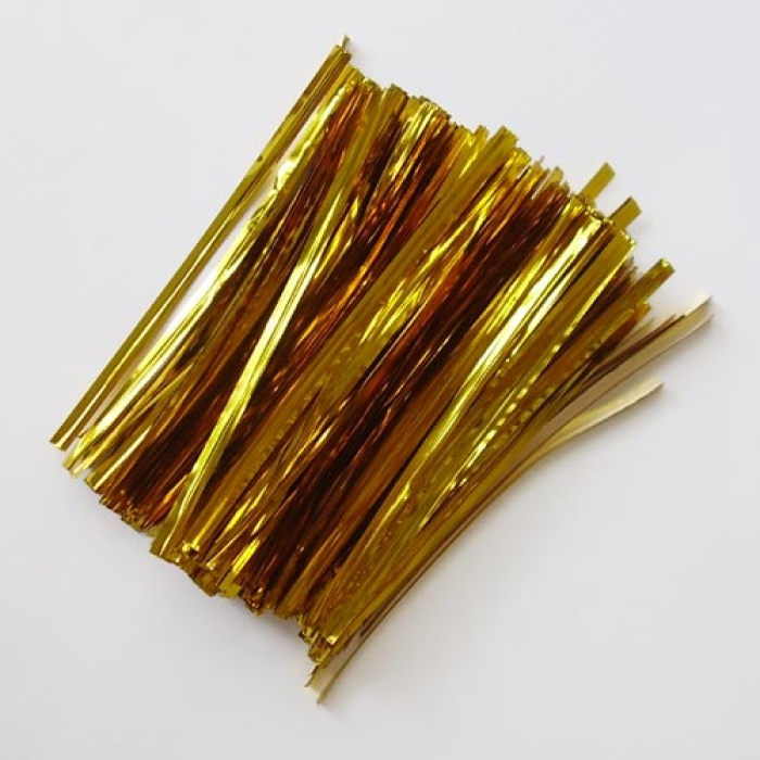 10 cm Poşet bağlama teli  gold rengi