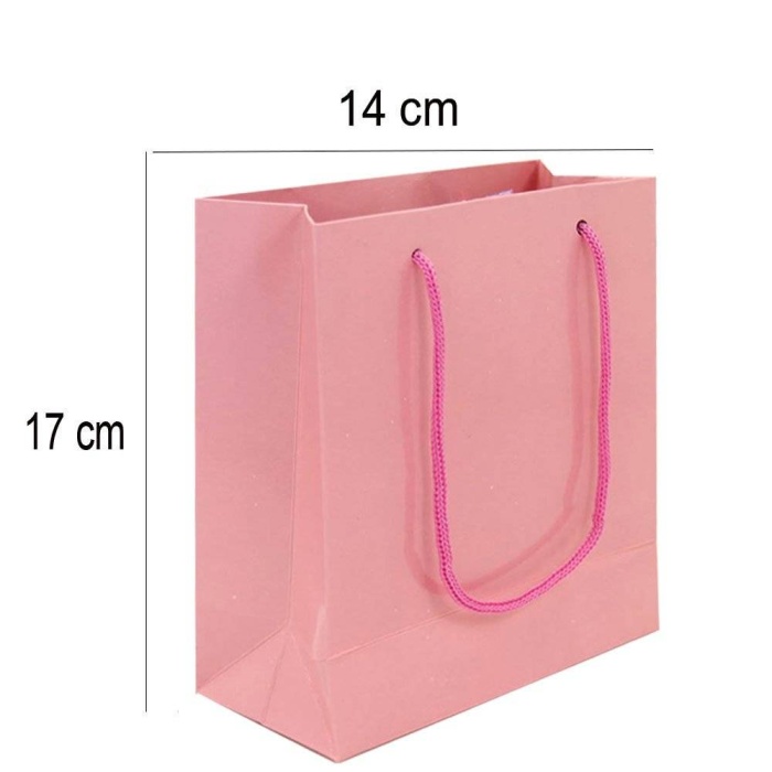 14x17 cm Pembe Düz Renk Tutma İpli 25 li Karton Çanta