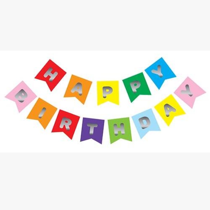 Renkli Gümüş Happy Yaldızlı Banner