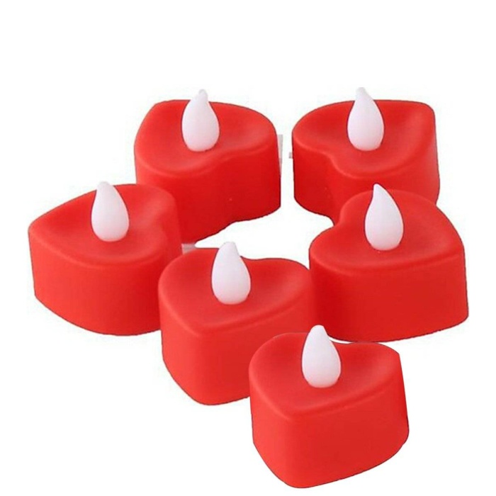 24 lü Saat Pilli Kalp Tealight Kırmızı Mum