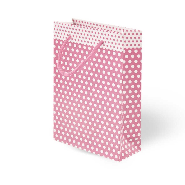 Pembe Puantiyeli Karton Çanta 17x24cm