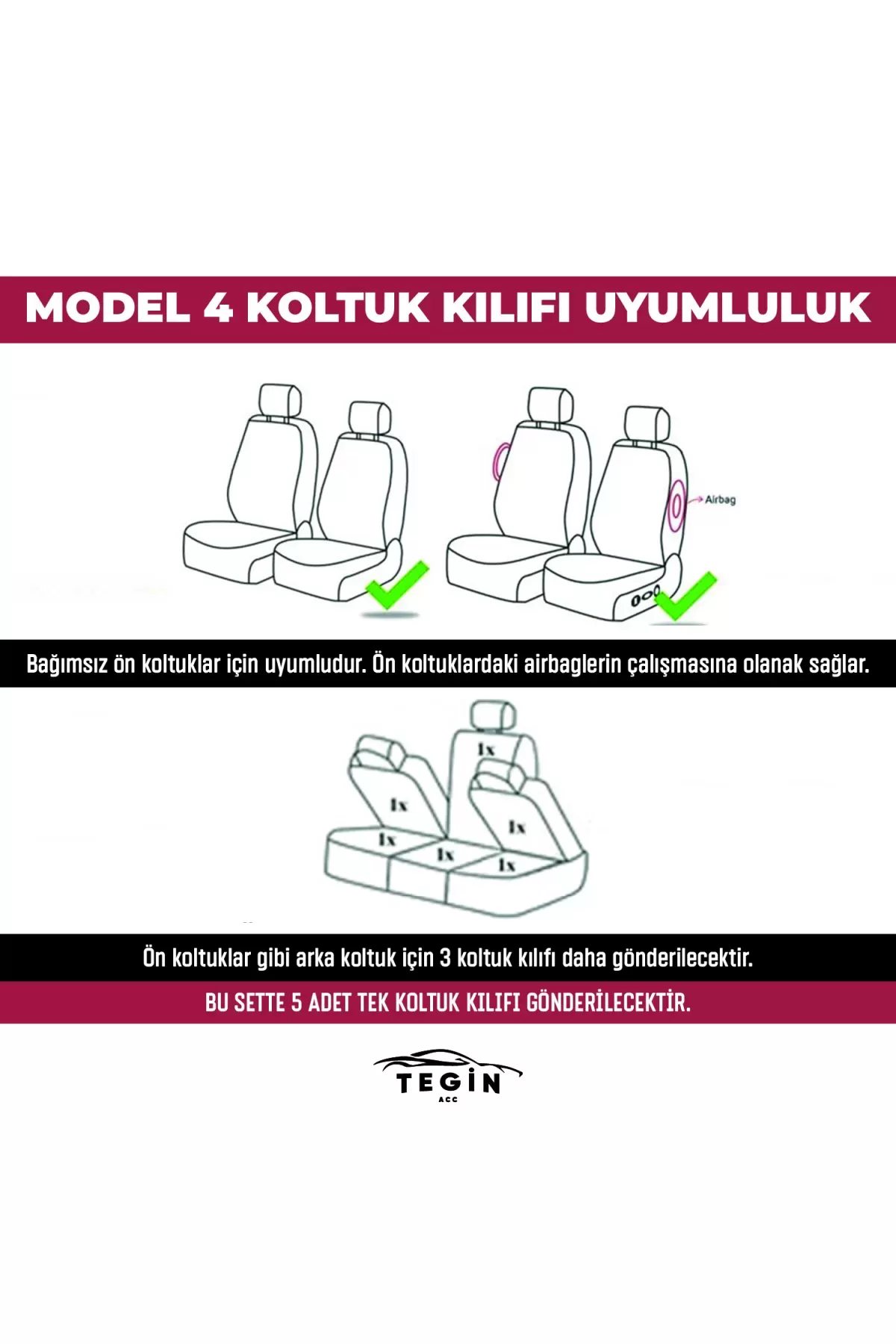 Efes Konfor Serisi Baklava Desenli Kumaş Deri Detay Koltuk Kılıfı Takımı 5 Tek Koltuk Siyah Kırmızı