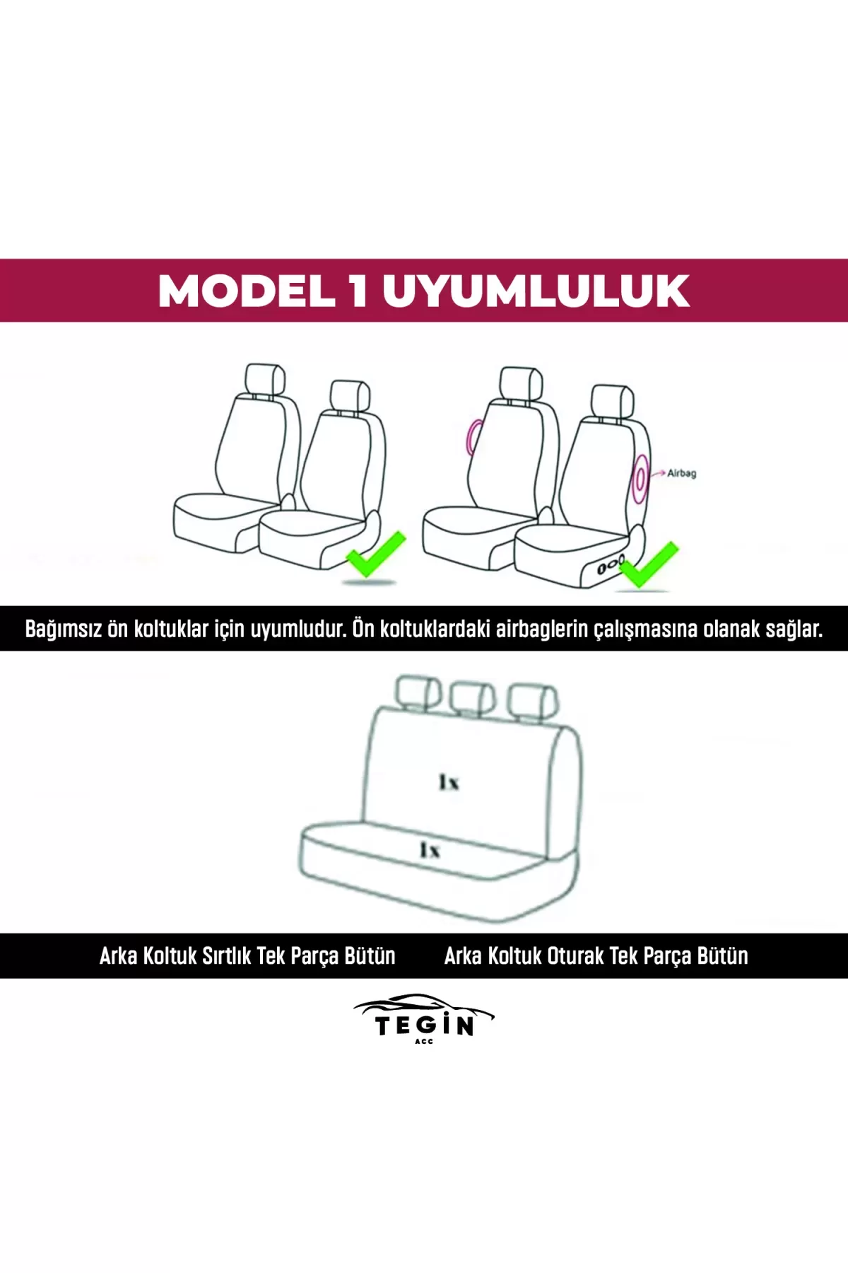 Efes Konfor Serisi Baklava Desenli Kumaş Deri Detay Koltuk Kılıfı Takımı Pilot 1+1 Ön İki Siyah Kırmızı