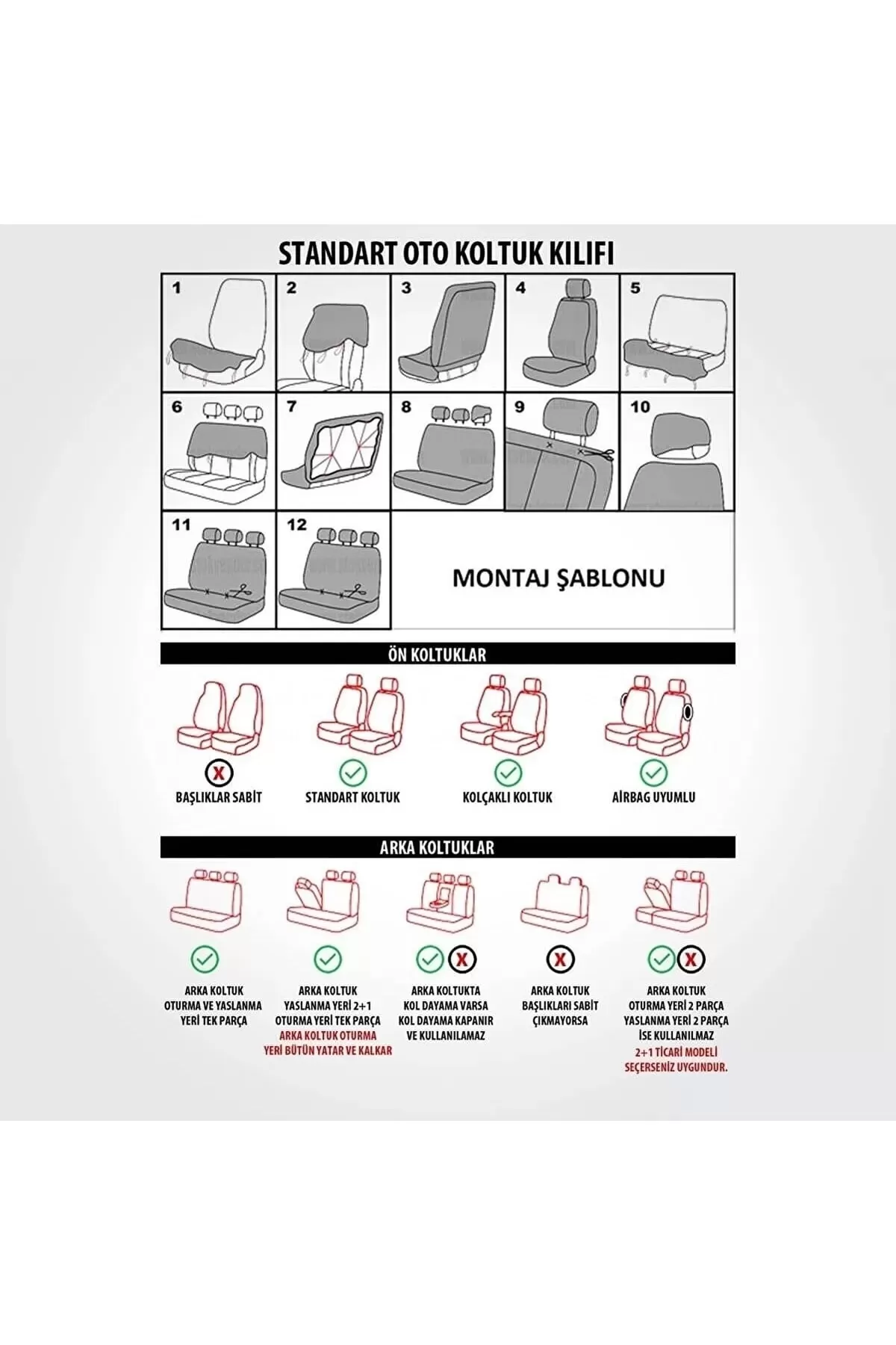 Prestij Serisi Kırmızı Desenli Bel Destekli Koltık Kılıfı Takımı Siyah Kırmızı