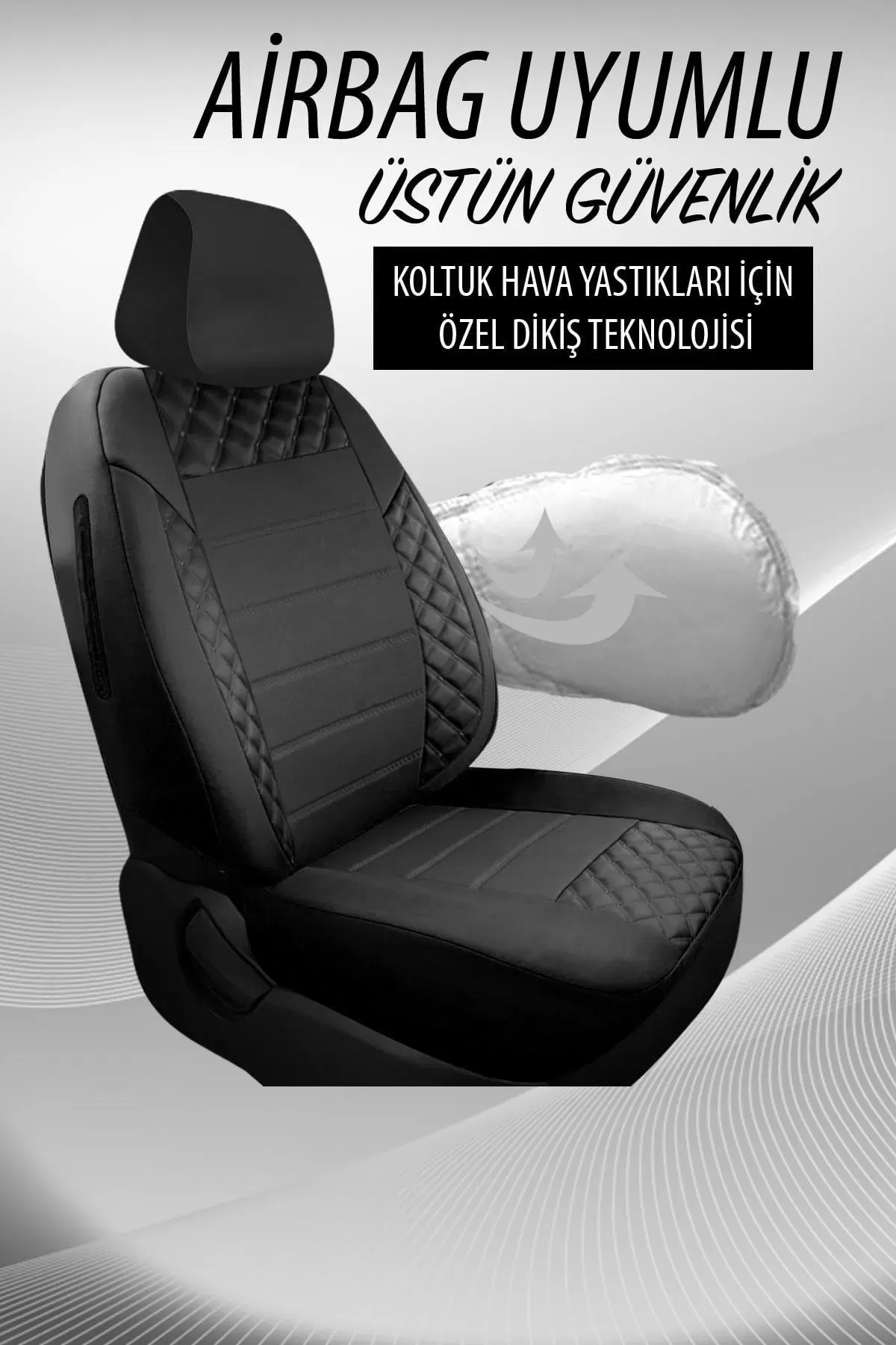 SportDesing Deri Kumaş Koltuk Kılıfı Takımı Siyah