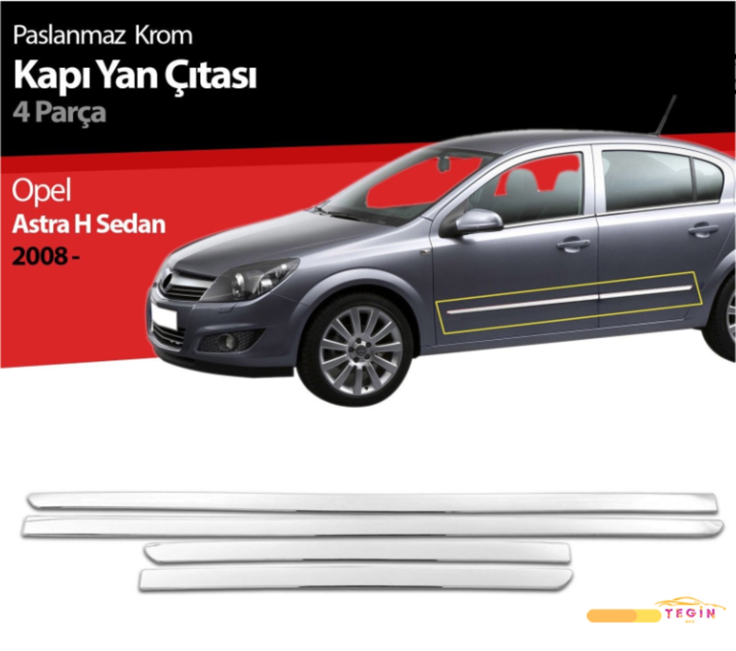 Astra H SD/HB 2009-2013 Premium Yan Kapı Çıtası 4 Parça Paslanmaz Çelik