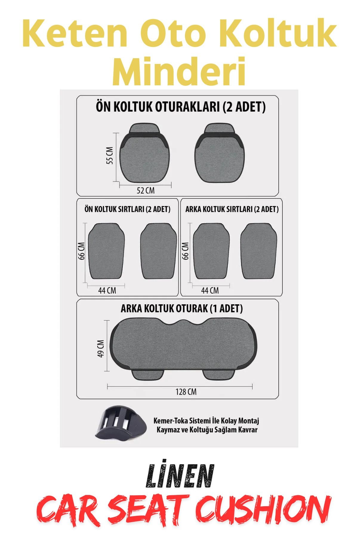 Araba Koltuk Minderi Keten Oto Koltuk Minderi 7(li Oturak Sırt Dayamalı Cepli Su Geçirmez