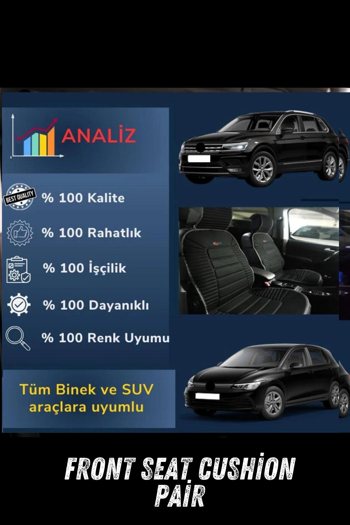 Sırt Dayamalı Araba Koltuk Minderi Ön İkili Set Siyah Gri