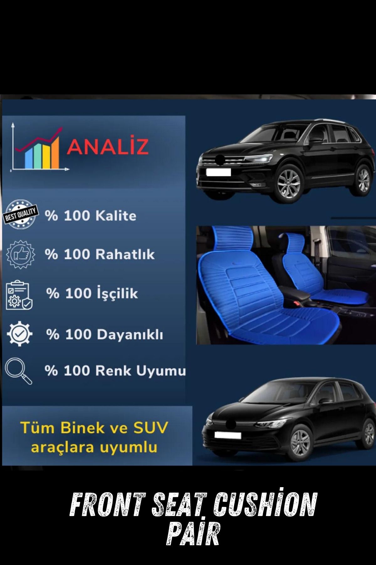 Sırt Dayamalı Araba Koltuk Minderi Ön İkili Set Mavi