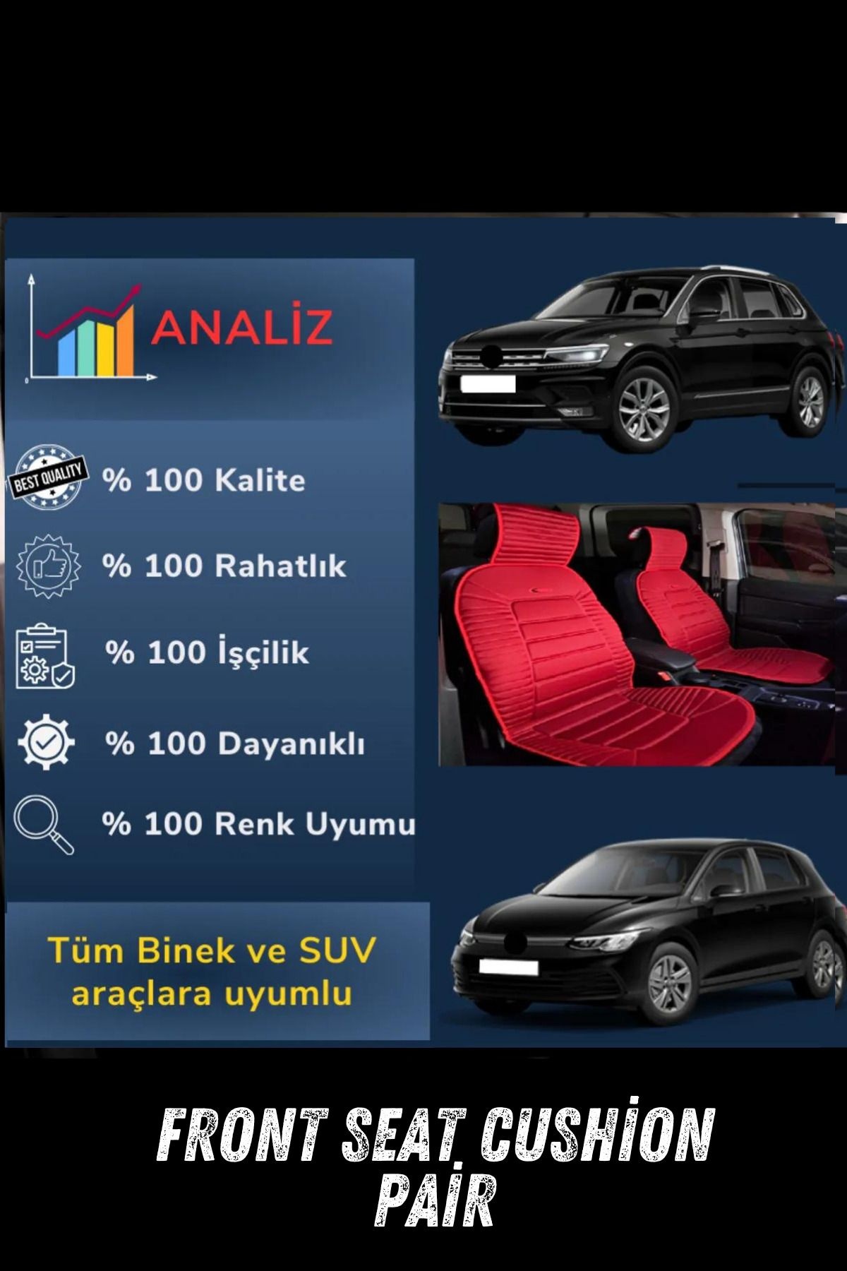 Sırt Dayamalı Araba Koltuk Minderi Ön İkili Set Kırmızı