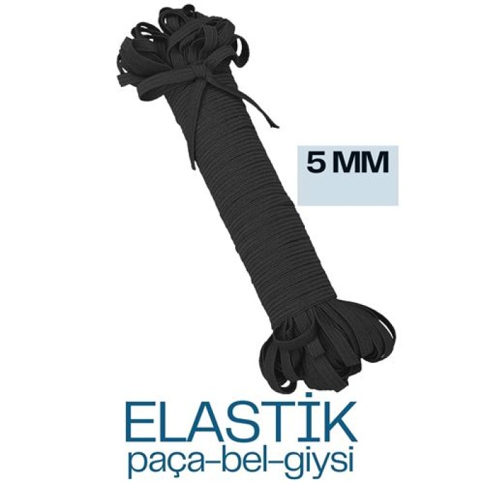 Tekno-Firsat 40 METRE  Yassı Bel Paça Giysi Lastiği 5 mm SİYAH 720666 Toptan Paket