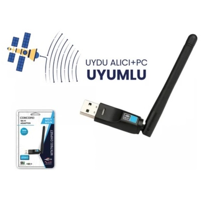 CONCORD W-7 300Mbps USB WİRELESS ADAPTÖR WİFİ TV+PC UYDU UYUMLU