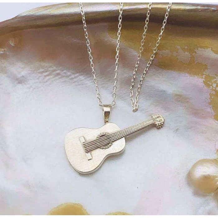 3D Gümüş Küçük Klasik Gitar Kolye (BG-KLY-710)