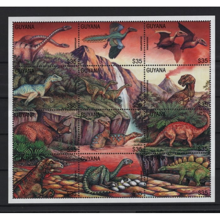 DİNOZORLAR-TARİH ÖNCESİ HAYVANLAR-1996 GUYANA-DAMGASIZ MNH BLOK