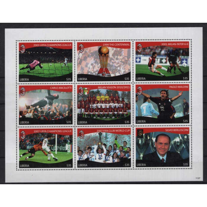 AC MILAN-FUTBOL-2011 LIBERIA-DAMGASIZ MNH BLOK