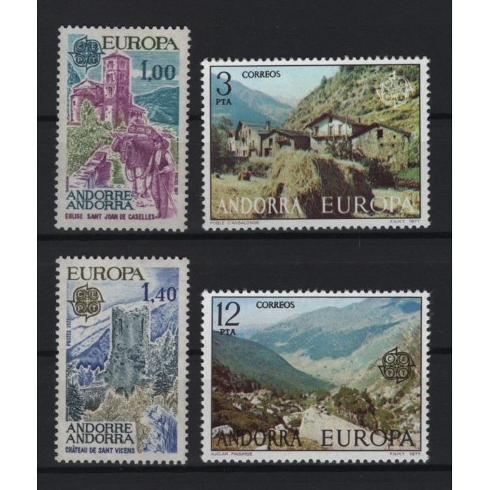 1977 AVRUPA CEPT-FRANSIZ VE İSPANYOL ANDORRA-DAMGASIZ MNH TAM SETLER