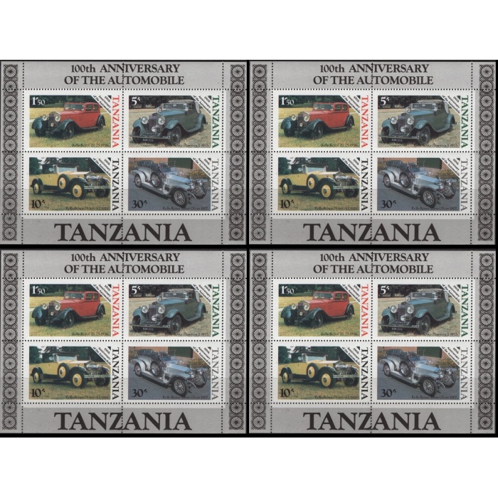 OTOMOBİLLER-1985 TANZANYA-4 ADET DAMGASIZ MNH BLOK