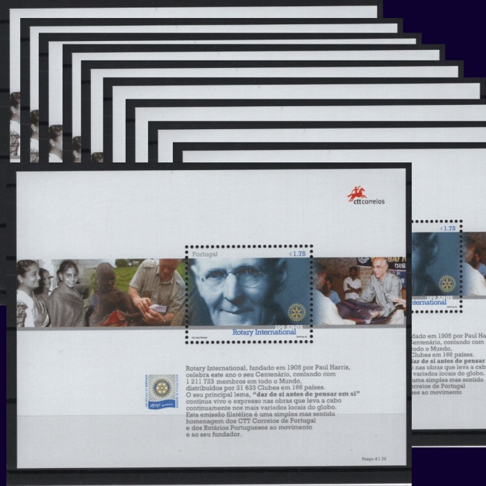 10X ROTARY-2005 PORTEKİZ-DAMGASIZ MNH BLOK-NOMİNAL: 18 EURO