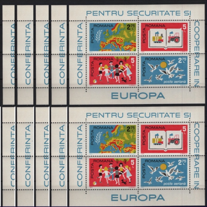 10X ÇOCUKLAR-KUŞLAR-AVRUPA GÜVENLİK KONFERANSI-1975 ROMANYA-DAMGASIZ MNH BLOK