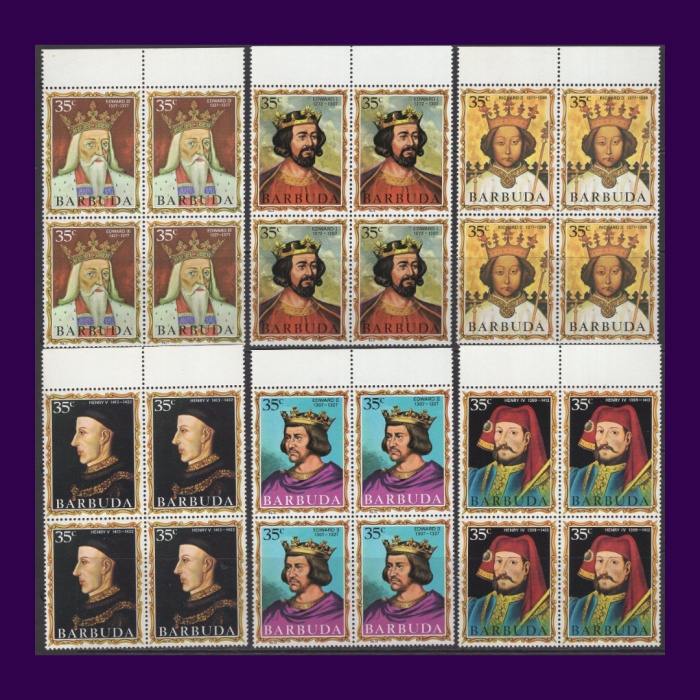 İNGİLİZ KRALLAR-1970 BARBUDA-DAMGASIZ MNH 4LÜ BLOK TAM SET