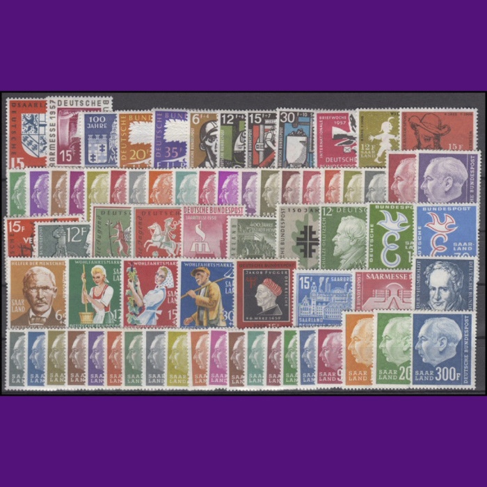 1957/ 1959 ARASI SAARLAND-DAMGASIZ MNH TAM YIL SETLERİ