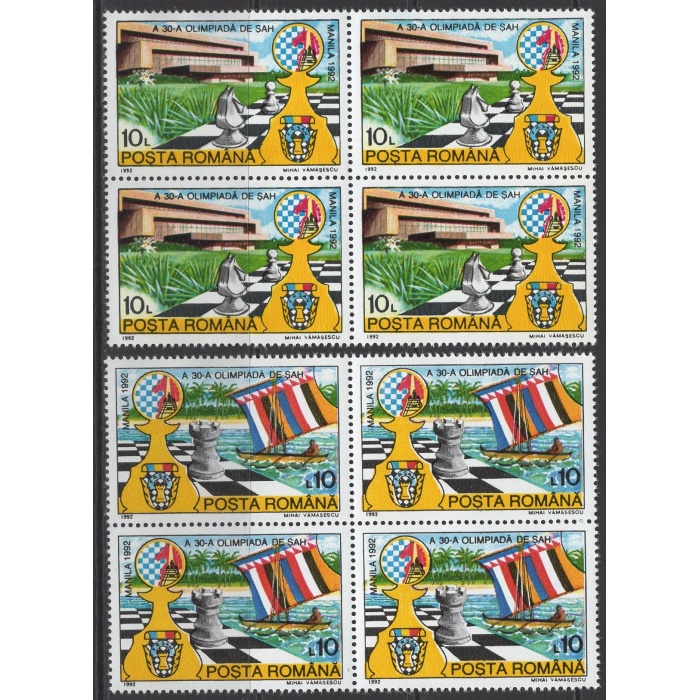 SATRANÇ-1992 ROMANYA-DAMGASIZ MNH 4LÜ BLOK TAM SET