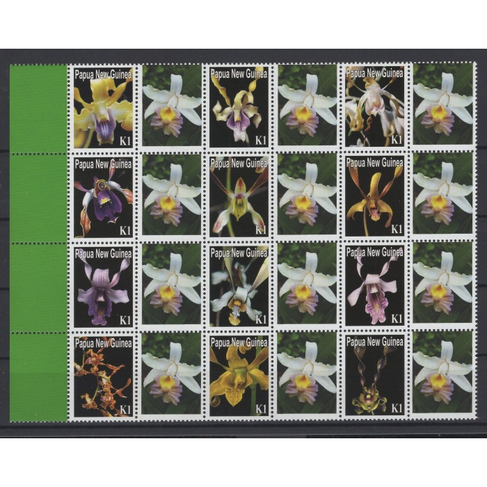 ÇİÇEKLER-ORKİDELER-2007 PAPUA YENİ GİNE-DAMGASIZ MNH SETENANT TAM SET-YÜKSEK NOMİNAL