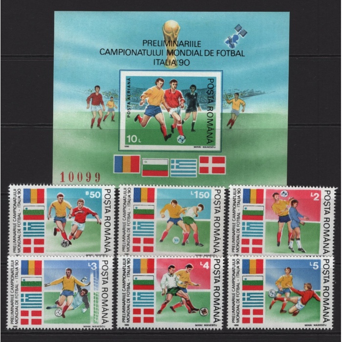 FUTBOL-DÜNYA KUPASI-1990 ROMANYA-DAMGASIZ MNH TAM SET + BLOK