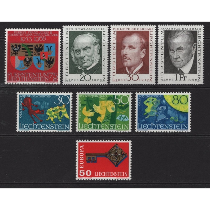 FARKLI TEMALAR-SANAT-TABLOLAR-ÜNLÜLER-1968 LIECHTENSTEIN-DAMGASIZ MNH TAM SETLER