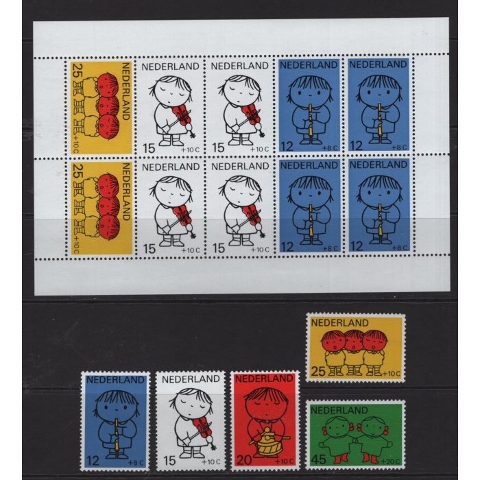 ÇOCUKLAR-1969 HOLLANDA-DAMGASIZ MNH TAM SET + BLOK