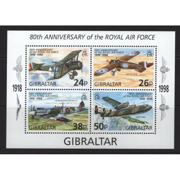 SAVAŞ UÇAKLARI-1998 GIBRALTAR-DAMGASIZ MNH BLOK-NOMİNAL £1.38