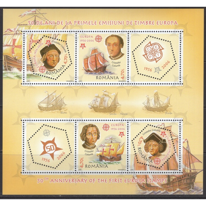 GEMİLER-KRİSTOF KOLOMB-AVRUPA CEPT-2005 ROMANYA-DAMGASIZ MNH BLOK