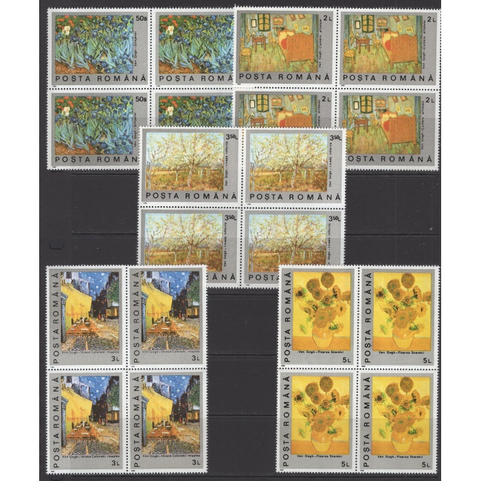 TABLOLAR-VAN GOGH-1991 ROMANYA-DAMGASIZ MNH 4LÜ BLOK TAM SET