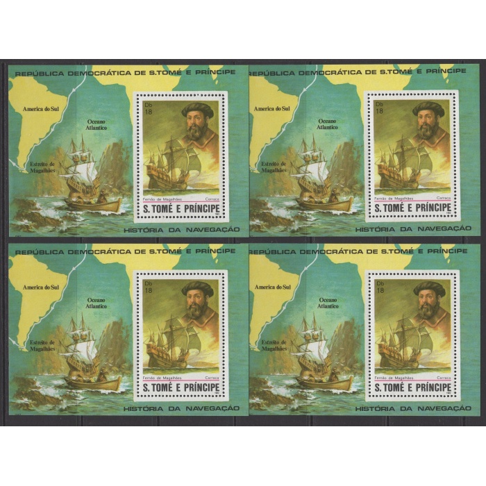 GEMİLER-KAŞİFLER-1982 SAO TOME & PRINCIPE-4 ADET DAMGASIZ MNH BLOK