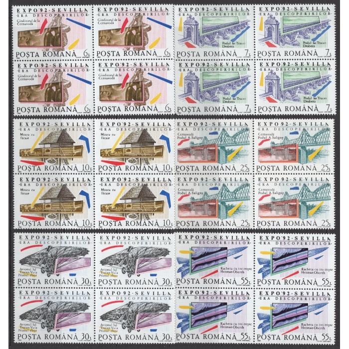 MİMARİ-EXPO FUARI-1992 ROMANYA-DAMGASIZ MNH 4LÜ BLOK TAM SET