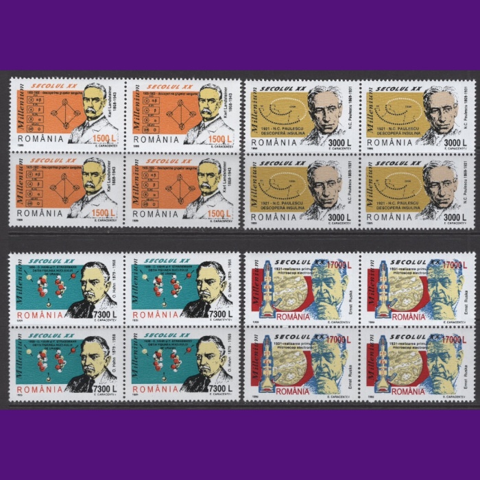 ÜNLÜLER-1999 ROMANYA-DAMGASIZ MNH 4LÜ BLOK TAM SET