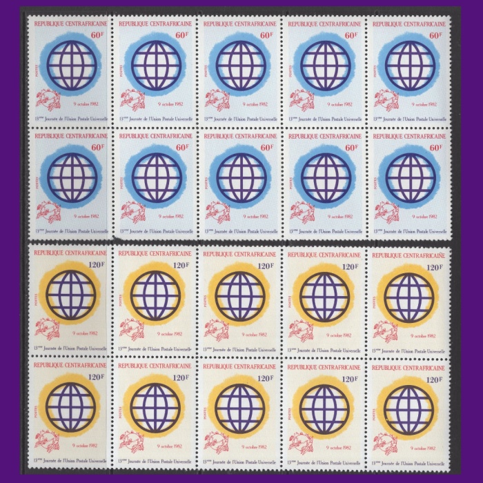 UPU-POSTA SERVİSİ-1982 ORTA AFRİKA-DAMGASIZ MNH 10LU BLOK TAM SET