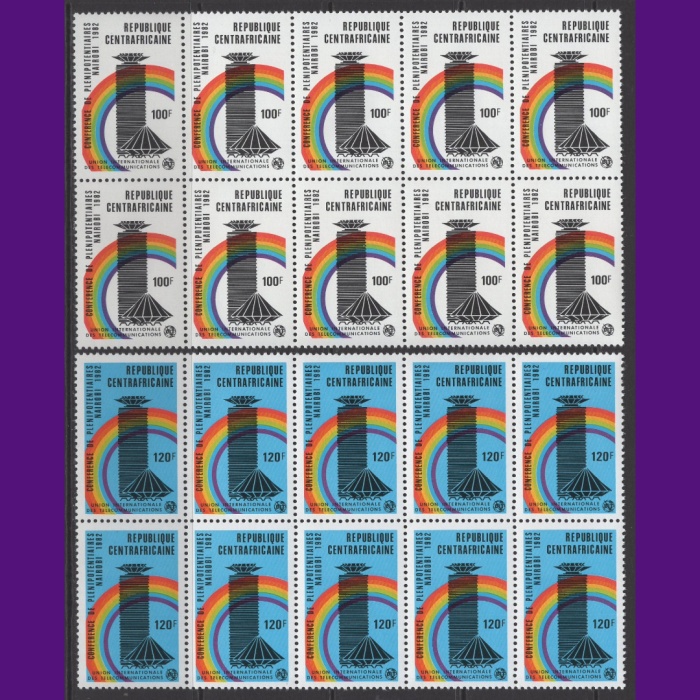 İLETİŞİM-TELEKOMÜNİKASYON-1982 ORTA AFRİKA-DAMGASIZ MNH 10LU BLOK TAM SET