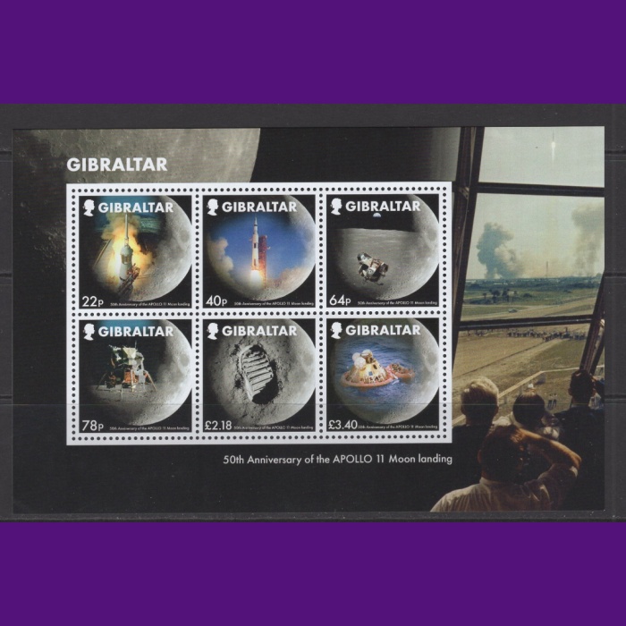 UZAY-APOLLO 11-2019 GIBRALTAR-DAMGASIZ MNH BLOK-NOMİNAL: £ 7.70