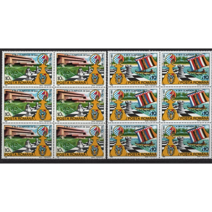 SATRANÇ-1992 ROMANYA-DAMGASIZ MNH 6LI BLOK TAM SET