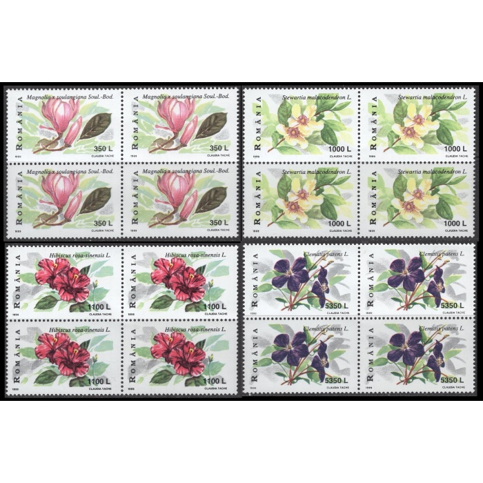 ÇİÇEKLER-1999  ROMANYA-DAMGASIZ MNH 4LÜ BLOK TAM SET