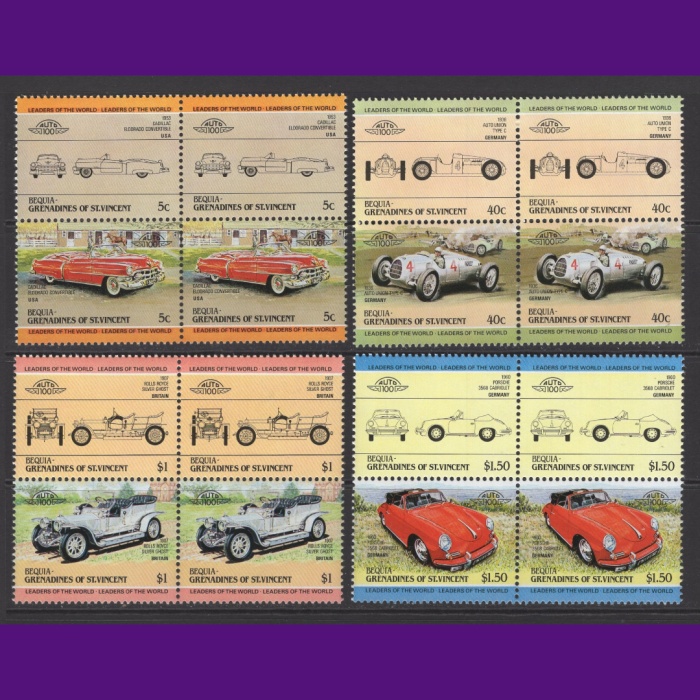 KLASİK OTOMOBİLLER-1984 BEQUIA-DAMGASIZ MNH PER TAM SET